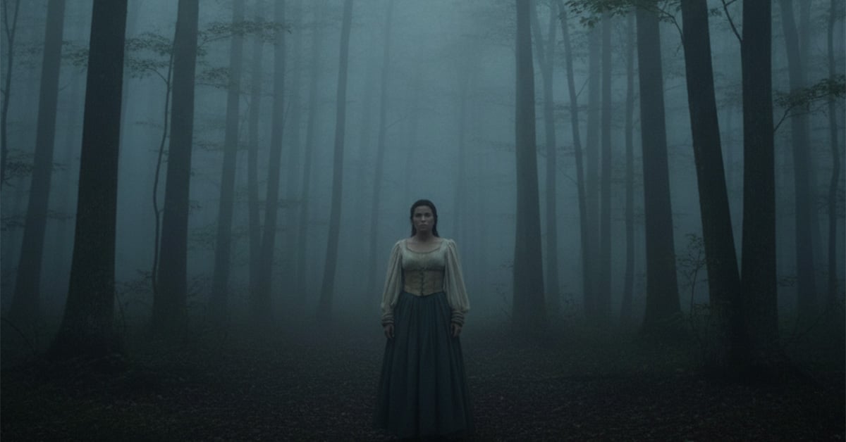 Portrait of a lonely colonist woman on the Appalachian frontier during the American Revolution.